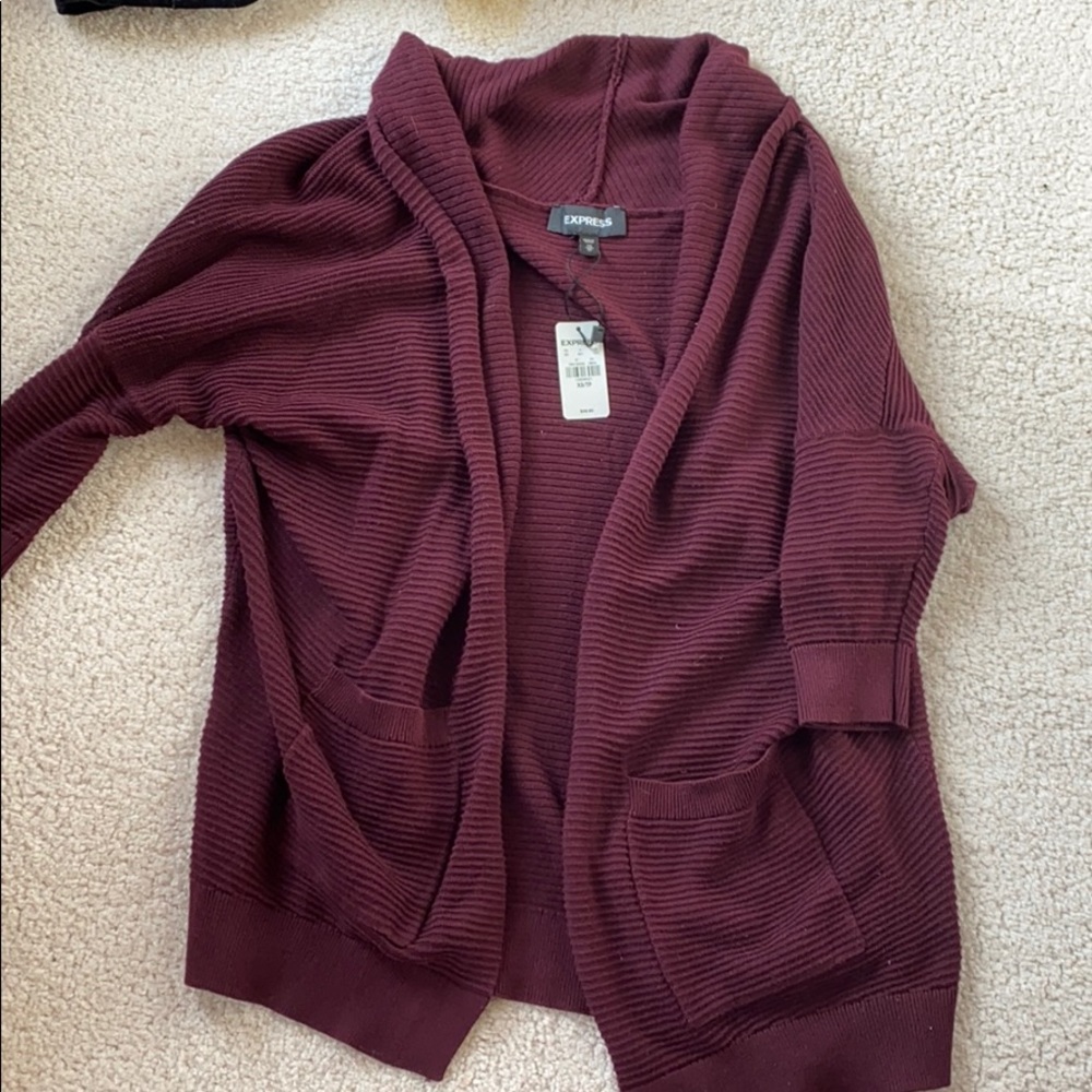 Express purple ribbed cardigan with pockets